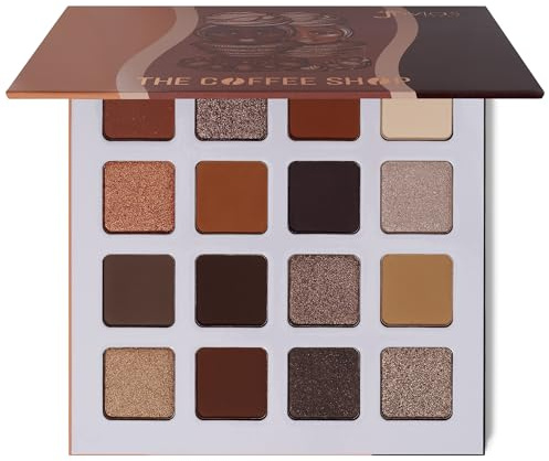 Juvia's Place Coffee Shop Eyeshadow Palette - 16 Pan Palette, Tan, Auburn, & Rich Dark Chocolate, Mattes and Shimmers, Highly Pigmented and Buttery Texture