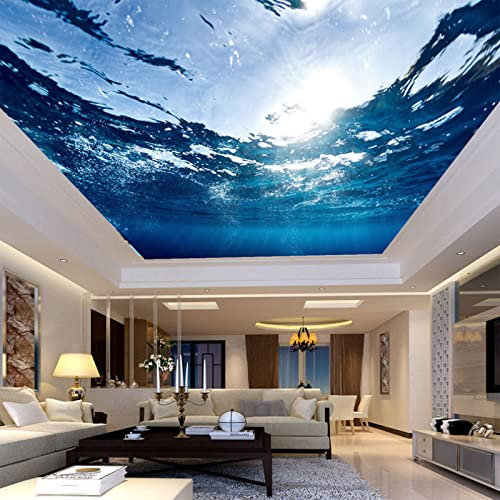Fototapete Benutzerdefinierte große Deckentapete HD blaues Meerwasser Naturtapete Wohnzimmer Hotel Deckentapete 3D 200cm(W)×140cm(H)