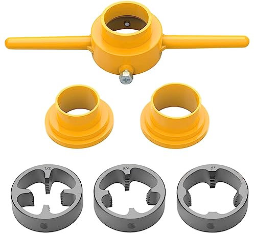 Saipe 6 Stück PVC-Gewindemacher Werkzeug Rohreinfädler Sanitär-Werkzeug-Kit Kunststoffrohr rundes Schneideisen-Set mit 3 Matrizen 1/2 Zoll, 3/4 Zoll und 1 Zoll NPT Stanzformen-Set Manuelles