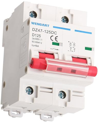 Wengart DC Leitungsschutzschalter 2P 125A 500V, D-Charakteristik, DC Trennschalter für Photovoltaik, Batteriespeicher & Wohnmobil-Solaranlagen, DIN-Schienenmontage, WGPV-DC