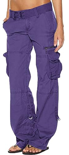 SMIDOW Pantalon cargo taille basse pour femme - Grande taille - Pantalon baggy extensible à jambes larges et poches - Pantalon militaire Y2K Streetwear