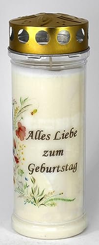 Kerzen Junglas - Grabkerze Geburtstag mit 7 Tagen Brenndauer, (3887), schöne Grablichter mit Motiv, Grabkerzen mit Deckel, Grabschmuck wetterfest, Trauerkerzen mit Spruch, Friedhofskerzen