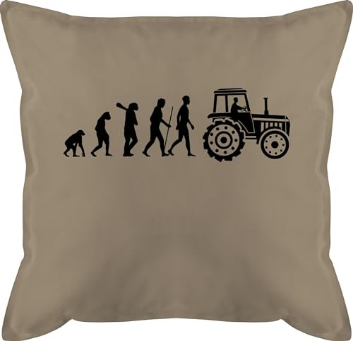 Kissen 50x50 - Traktoren - Evolution Traktor - 50 x 50 cm - Beige Natur - geschenke für traktorfans landwirt farm mit füllung trecker landwirtschaft farmer grau traktorfan mann bauern bauer