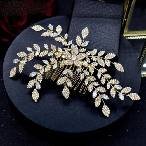 A411 Luxus Blatt Haarkamm Stirnband Hochzeit Kopfschmuck Braut Tiaras Legierung Blume Braut Kopfschmuck für Dekoration Kopfbedeckung-A53 Gold