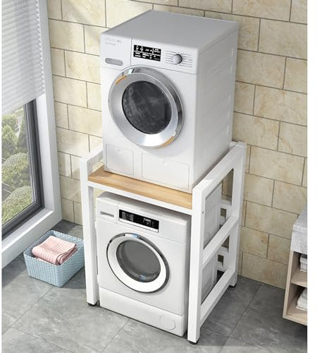 Multifunction Wash Machine Stand Base, Height Adjustable Dryer Stand Portable Stacking Kit, Strong Steel Construction with 400KG Load Capacity for Washer Refrigerator Washing Machine Dryer white