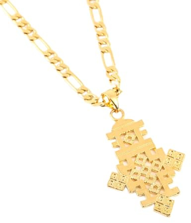 VALKEM Äthiopische Goldfarbe Kreuz Anhänger Halskette Koptisches Kreuz afrikanischer Hochzeitsschmuck Hochzeit Hochzeit Jubiläum, Valentinstag, Weihnachten, Geburtstagsgeschenke