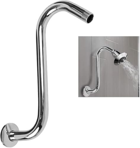 S Shaped Shower Arm High Rise Shower Head Extension Pipe Shower Arm Extender Standard 1/2 Connection with Flange Wall Mounted Bathroom Accessories Stainless Steel (Chrome)