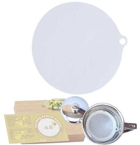 Filtros de Papel Aceite Cocina. PACK con 48 Coladores Aceite Usado de 8.5cm, Ideal para Aceiteras y Graseras, Filtro Escurridor Aceite Usado
