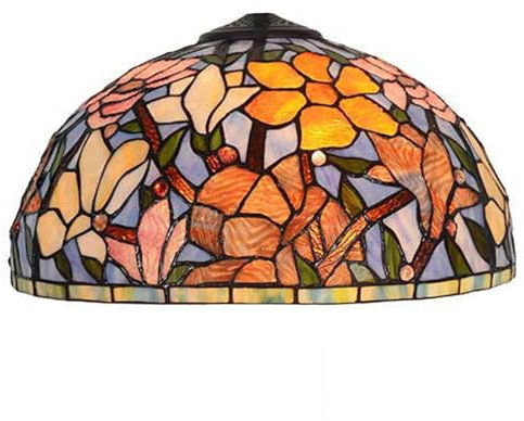 BOTOWI Tiffany Lampenschirm Ersatz nur handgemachte Glasmalerei Orange Rosa Magnolie Blume Lampenschirme W16 H9 Zoll Pastorale Schlafzimmer Lampenschirm für Tischlampe Pendelleuchten Stehlampen