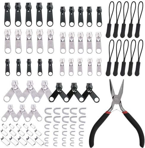 Gsrhzd Reißverschluss Reparatur Set, 95 Stück Reisverschlussreparaturset Zipper, mit Installieren Sie Zangen, für Bekleidung, Koffer, Taschen, Jacke, Jeans