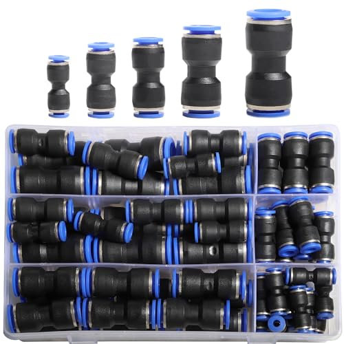 shengbowi PNEUMATIC 60pcs gerade Drucksteckverbinder Kunststoff-Schnellverschluss-Verbindungsstücke Air Line Fittings 5/32 1/4 5/16 3/8 1/2 Rohr