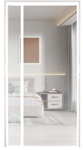 Fliegengitter Tür Magnet 140x210cm, Fiberglas Insektenschutz Vorhänge Seitliche Öffnung Moskitonetz Rahmen Anti-Mosquito Insekt, für Flure/Türen/Fenster. - Weiß