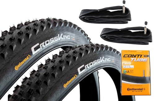 2X Fahrrad Reifen 2.3 x 29 Zoll Continental Cross King Drahtreifen + 2X Schlauch 29 Zoll 47-62/622 Autoventil 40mm, Mountainbike MTB Cross E-Bike bis 25km/h