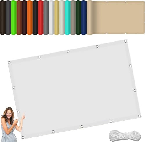 Balkonbespannung Reißfest 55 x 180 cm,Premium PES Polyester Wasserabweisend Imprägniert Rechteck, Sichtschutz Garten Schattennetz,Für Terrasse Garten, Weiß