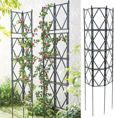 GXQFF Rankgitter Metall, 3er Set, Kletterrosen Rankhilfe, PP Resin Plastic Faltbares Design Hoch Rankhilfe Für Kletterpflanzen, Zum Stecken, Rankspalier-Weiß||220 * 60cm(87 * 24in)