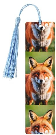 Holz-Lesezeichen mit Fuchs-Aufdruck, bunte Quasten, elegant, Retro-Lesezeichen für Buchliebhaber