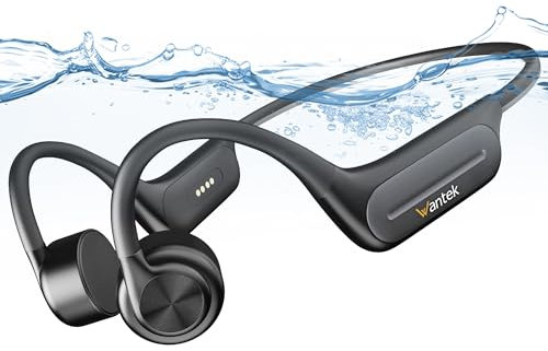 Wantek Casque Conduction Osseuse,Open Ear Casque Bluetooth sans Fil,Écouteur Natation IP68 Etanche,Mémoire MP3 32G Intégrée,8 Heures de Jeu,pour Course à Pied,Natation,Cyclisme,Fitness