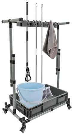 Besen- und Mopphalter, beweglicher, bodenmontierter Besenschrank, stehender Reinigungswerkzeugwagen zur Aufbewahrung für Hotels, Schulen, Garagen, Immobilienunternehmen, Häuser, Toiletten, Badezimmer,