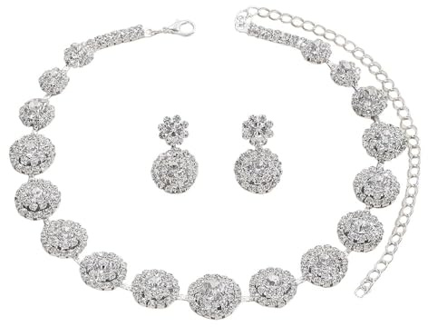FDEETY Parure Gioielli Donna Strass Collana e Orecchini Set Gioielli di Matrimonio Set di Gioielli da Sposa Fidanzamento della Sposa Strass Set Compleanno Anniversario Regali