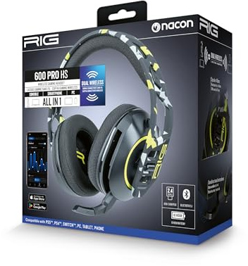 Nacon RIG 600 Pro HS Auriculares Gaming Inalámbricos - Camuflaje | Auriculares Gaming bluetooth con micrófono para PC/Xbox/PS4/PS5/Switch
