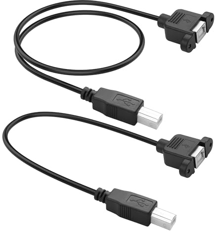 YACSEJAO USB B Printer Extension Panel Cable 2Pack 0.3M/1FT+0.5M/1.6FT USB 2.0 Type B Male to Female Extension Cable Panel Mount with Screw Holes (Straight)