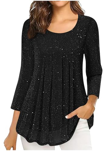 tsaChick Swing Top Sparkling Shiny Evening Party Tops Raglan Sleeve Blouses for Women UK Sparkling Womens Tops Slim Fit Shirt Womens Boat Neck Plus Size Long Sleeve Daily Wear Clother