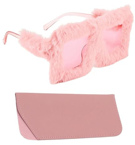 CHROMACRAFT 1 Gafas De Peluche Rosa Y 1 Bolsa De Gafas Rosa, Gafas Creativas, Gafas De Personalidad De Moda, Gafas De Fiesta