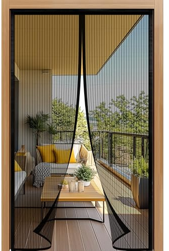 Luyanxy Moustiquaire Porte Fenetre 140x180cm, Rideau Moustiquaire Magnétique Noir, Différentes Tailles, Sans Perçage, Fermeture Automatique, Idéale pour Balcons, Caves, Chambres