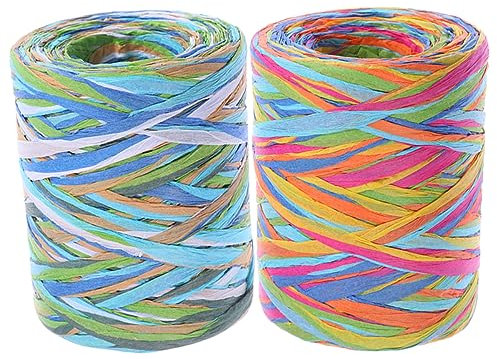 NUOBESTY 2 Rollen Bastelschnur Geschenkband Bunt Strapazierfähig Selbstgemacht Bastband Zum Verpacken Dekoration Schleifen Weihnachtsverpackung