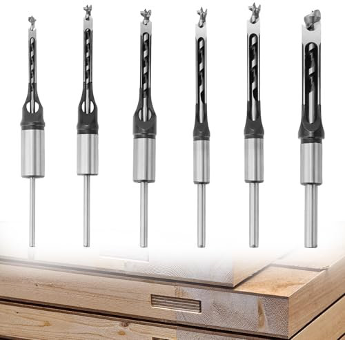 QWORK® 6 Piezas brocas cuadradas, 6,4/8/9,5/12,7/14/16 mm brocas de agujero cuadrado de acero rápido, para el trabajo en madera