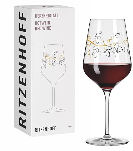 RITZENHOFF 3001012 Rotweinglas 500 ml - Serie Herzkristall Nr. 12 - Glas mit Trauben-Motiv in Roségold - Made in Germany