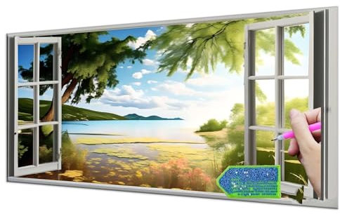 Diamond Painting Groß XXL 70x140 cm Diamant Painting Bilder Window Landscape Diamond Art Erwachsene DlY Ful Round Diamant Kunst Malerei zubehör Set Kreuzstich Bilder Home Wand Dekor Geschenk y-135