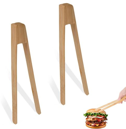 Toaster Tongs Wooden, 2 PCS 9.8 Inch Bamboo Cooking Tong Classic Reusable Anti-Slip Toast Tweezers for Tea Cheese Bread BBQ