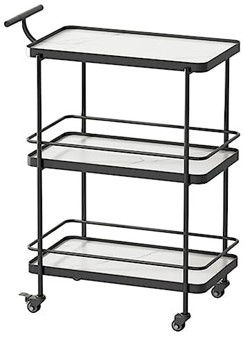 BOGAZY Kitchen Storage Rack 3-Tier Dining Car Trolley Business Mobile Cake Delivery Car Iron Hand Push Home Bar Cart Rolling Storage Cart(Black)