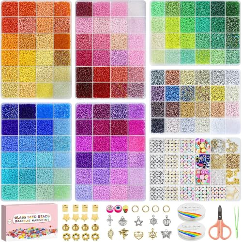 Dazhqp 144 Farben Glasperlen, 3mm 45000 Stück Perlen für Armbänder | Glasperlen für Armbänder Selber Machen, Armband Perlen Set für Erwachsene Mädchen Kinder Freundschaftsarmbänder DIY Basteln