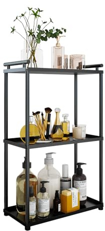 VOTZAAQ 3 Tier Bathroom Organizer Countertop, Stainless Steel Perfume Tray and Vanity Countertop Shelf, Makeup Skin Care Bathroom Organizers and Storage for Dresser, Kitchen (Matte Black)