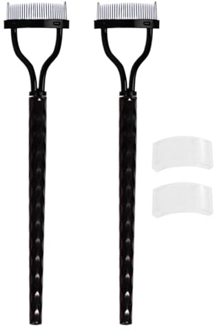 Peine de pestañas, herramienta separador de pestañas - 2 paquete de dientes de metal con pestañas formadoras con cubierta | Suministros de maquillaje, herramienta de preparación, definición de peine,