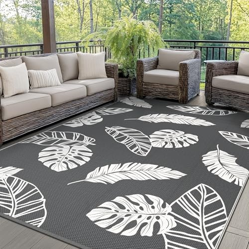 GENlMO Outdoor Teppich wetterfest, Kunststoff Picknick Teppich für Deck, Hinterhof, Garten Balkon, Reversible UV-beständig Camping Teppiche, 180X275CM, Blauweiß