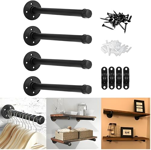 Lpraer Regal Halterung Wand, 4 Stück Regalhalterung Wandregal Industrial Garderobenstange Kleiderstange Wandmontage Regalträger schwerlast Rohrhalterung für Badezimmer, Küche, Schlafzimmer, Wohnzimmer