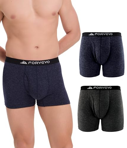FORVEVO Confezione da 2 boxer da uomo in lana merino traspirante, comodi e traspiranti, L