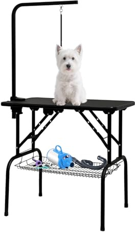Baohe-32 Inch Dog Grooming Table - Pet Grooming Table - Foldable, Adjustable Arm, Portable, Non-Slip Grooming Table for Dogs at Home - Black