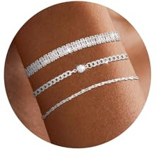 vidonio 3Pcs Armband Damen Set, Verstellbares Armband Silber 925 Damen, Stapelbare Armbänder Silber mit Zirkonia, Kettenarmbänder Schmuck für Frauen und Mädchen, Geschenk für Alltag, Party und Anlass