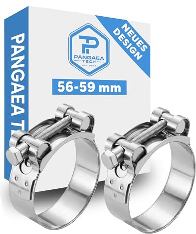 Pangaea Tech Gelenkbolzenschelle Edelstahl 56-59 mm 2er Set - Extra stark dank M6-Spannbolzen - Schlauchschellen Edelstahl - 22mm Bandbreite - V2A W4 Qualität nach DIN3023
