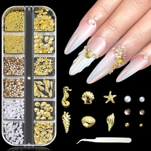 Xanthelle Nail Charms, Nail Art Charms Gold, Pierres pour ongles, 12 Compartiments Accessoires Nail Art, avec Pince