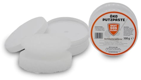 Akut SOS Clean ÖKO PUTZPASTE - Scheuermilch + Schmutzradierer Set - Reinigungspaste für Haushalt & Bad - Reinigt Keramik, Edelstahl, Kupfer, Messing, Fliesen, Acryl, Glas, Kunststoffe