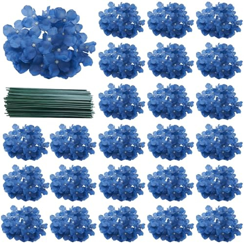 Kronabelle 28 hortensias artificiales azules reales, hortensias azules artificiales realistas para arreglos de boda, centros de mesa florales de bricolaje, decoración del hogar