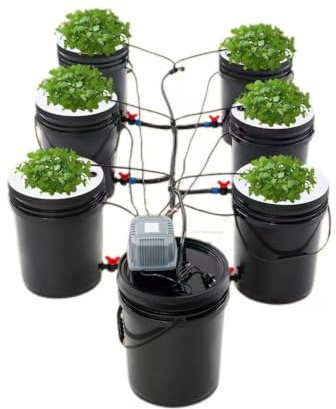 EUAIIPull DWC Hydroponics Grow System mit 7 Top Drip Kit 20L Tiefe Wasserkultur Umluft-Tropfgartensystem Hydrokultur Hydroponisches Anbausystem Output 600L/H