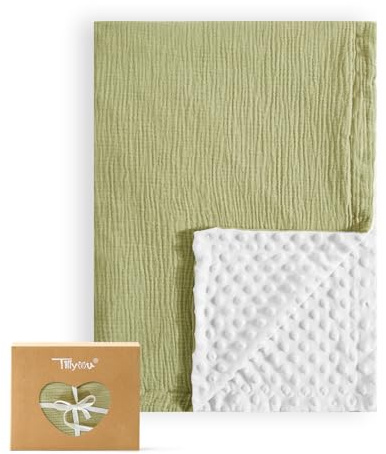 TILLYOU Babydecke Baumwolle 75x100 cm Doppelseitig Kinderdecke Musselin Decke Baby Krabbeldecke für Neugeborene, Grün