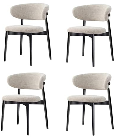 Modern Solid Wood Dining Chair Set, Upholstered Curved Backrest with Non-Slip Foot Pads, Perfect for Kitchen & Living Room, 4-Piece Black Furniture Collection