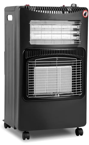 ISOISL Stufa a gas e riscaldatore a gas 4,2 kW+1,26 kW, protezione a 3 livelli per interni, terrazza, giardino, 3 livelli di riscaldamento, pieghevole, con regolatore di pressione del gas, tubo e